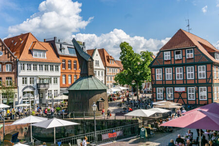 Fish market and wooden crane